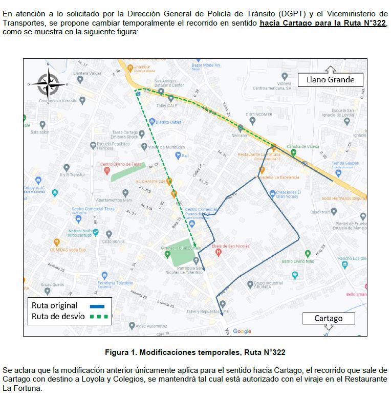 Modificaciones temporales  ruta  322